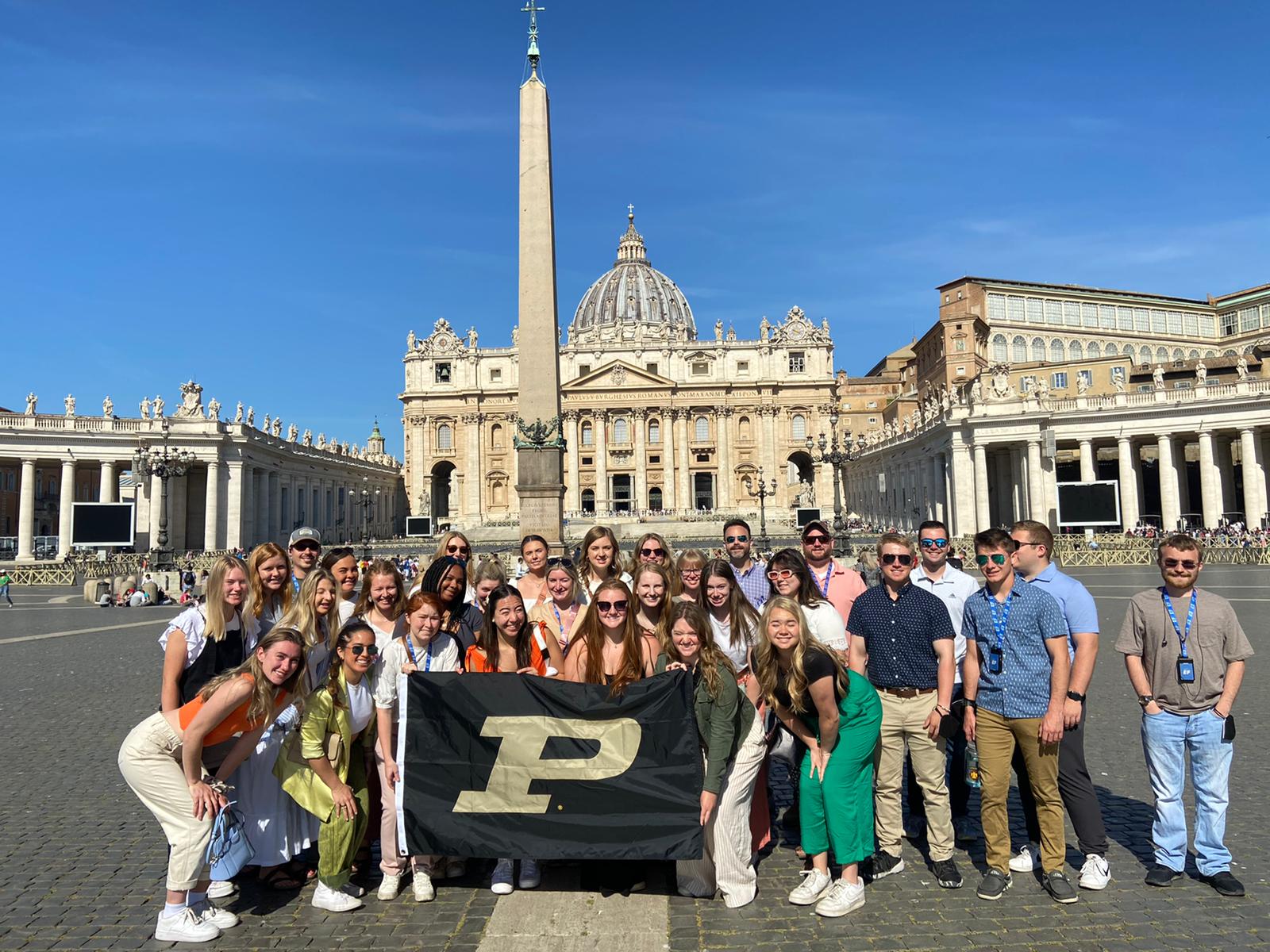 Blayne Vandeveer studying abroad with Purdue students standing in Vatican City