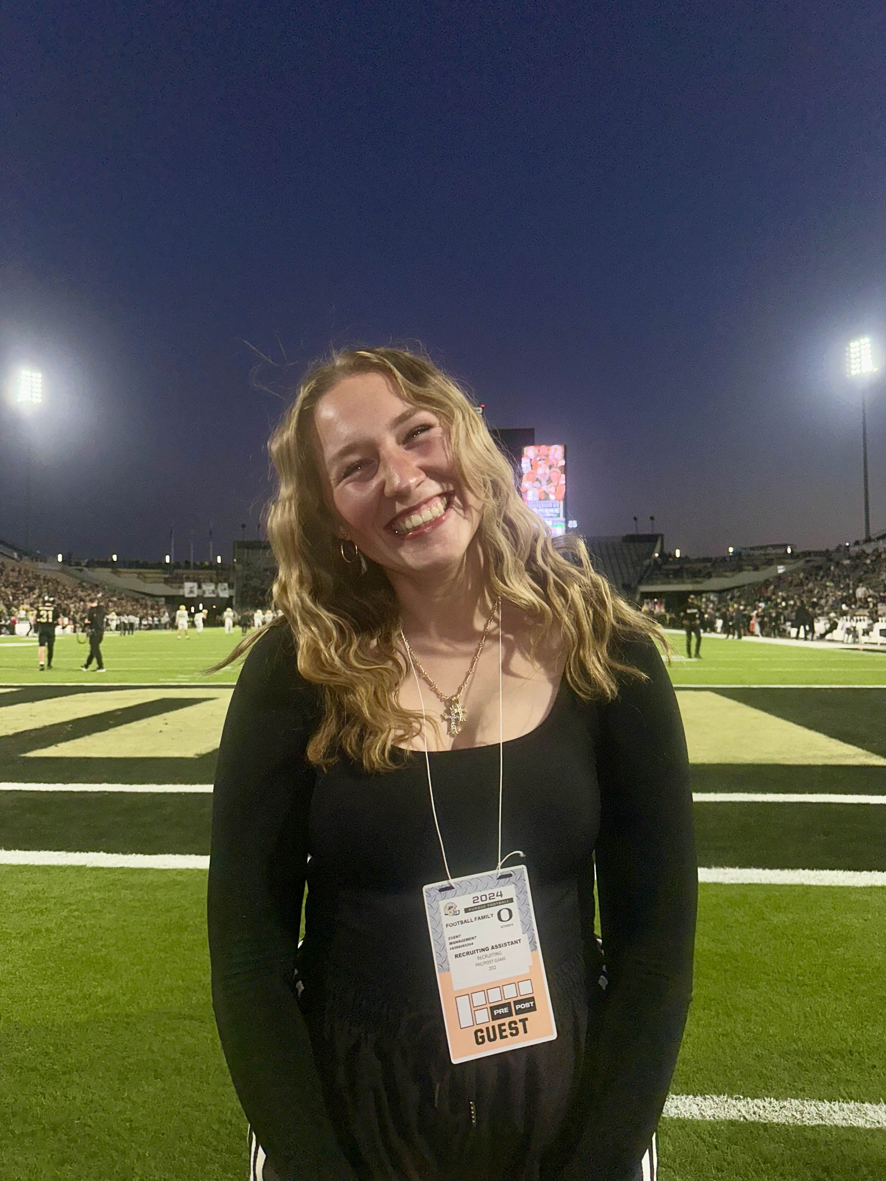 Olivia on the Ross-Ade football fiels