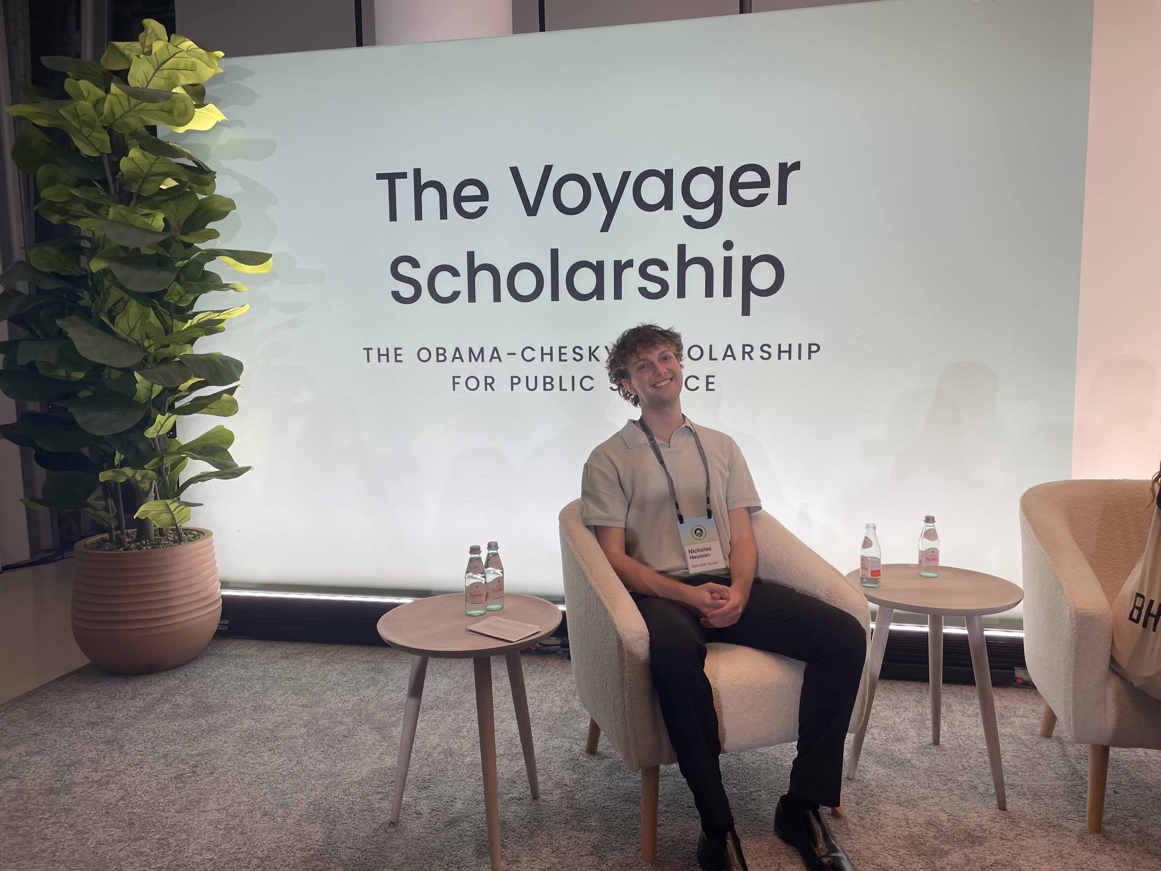 Nicholas winning the Voyager scholarship