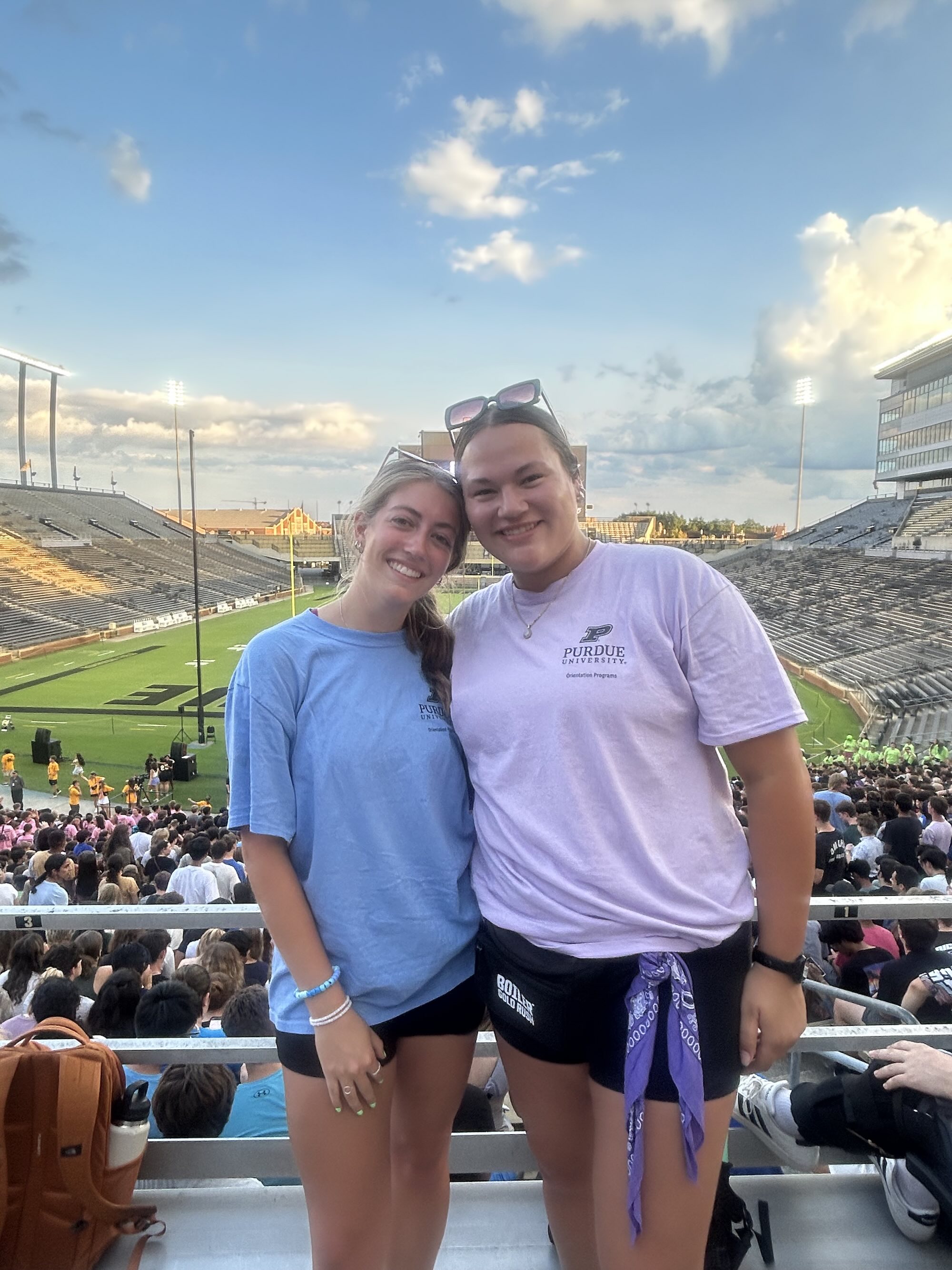 Sheward with friend in Ross Ade Stadium stands