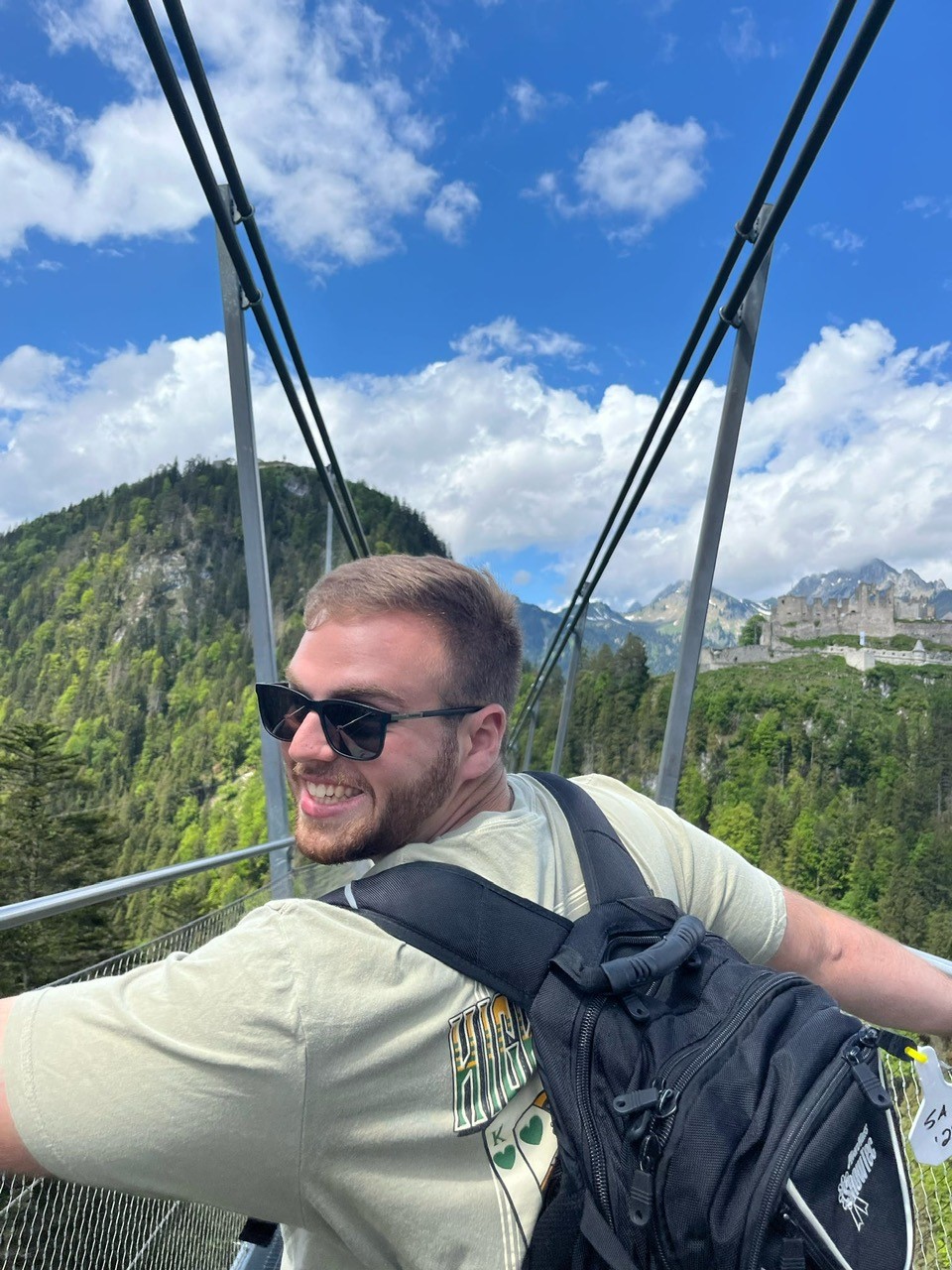 Noah Berning walking a bridge in Austria