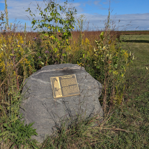 Peterson Prairie Plots marker rock and plaque