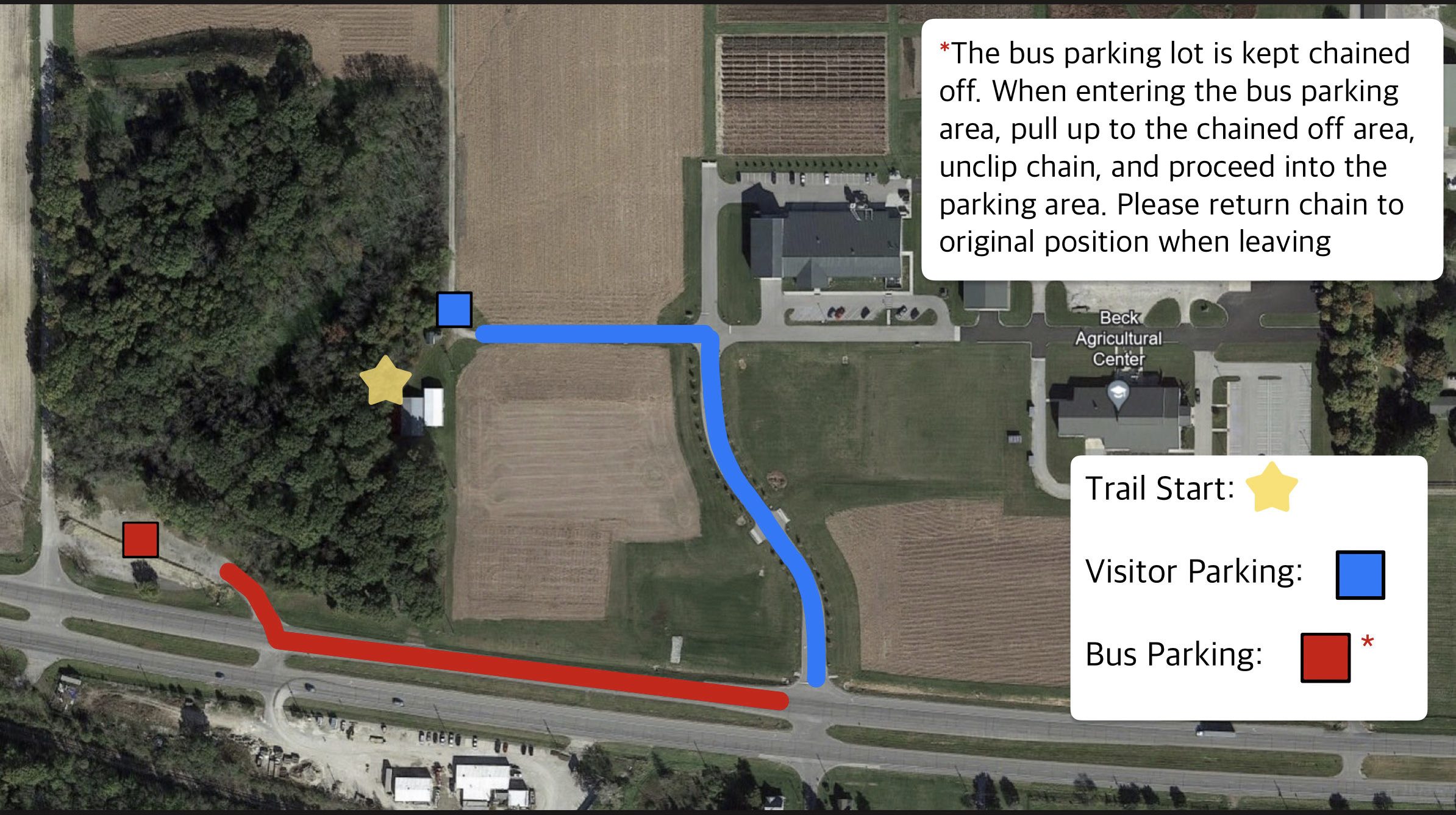 Visitors should park near the trail entrance. Buses should park in the lot next to the highway.
