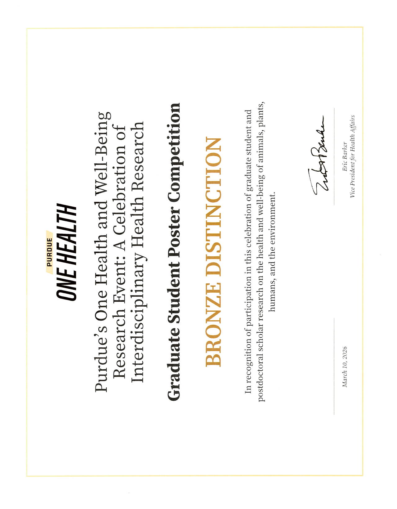 Adewumi Odeniran One Health Award Certificate