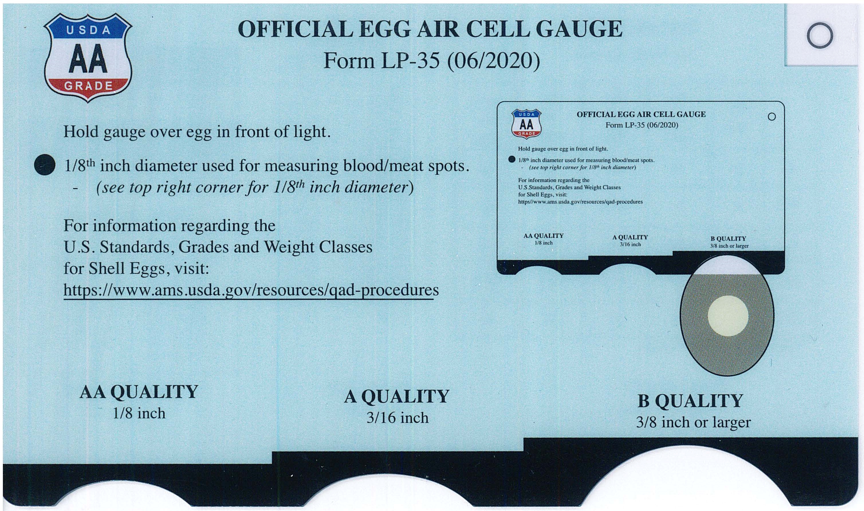 Official USDA Egg Air Cell Gauge used to determine egg grades