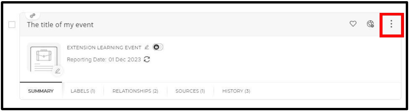 screenshot: Learning Event entry, 3 dots at right highlighted
