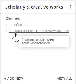 screenshot - selecting the scholarly and creative works
