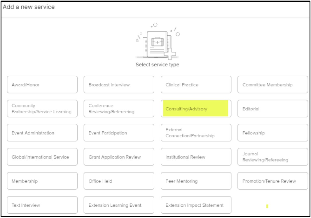 service types screenshot, "Consulting Advisory" highlighted
