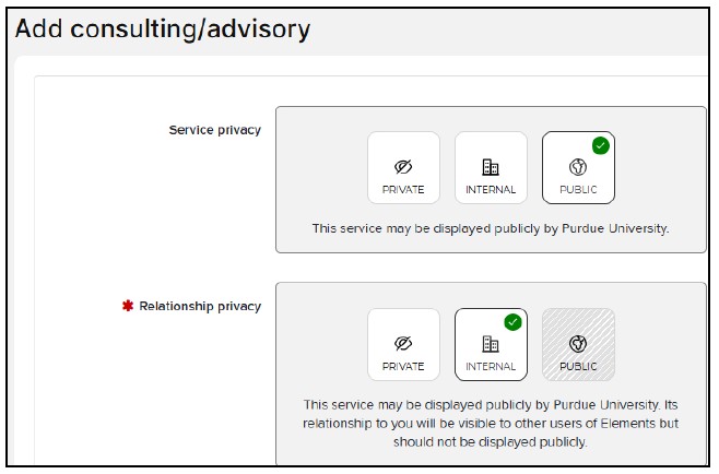screenshot of service and relationship privacy