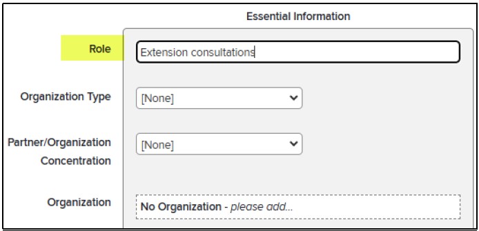 Screenshot of Extenal Info, "Role" field highlighted