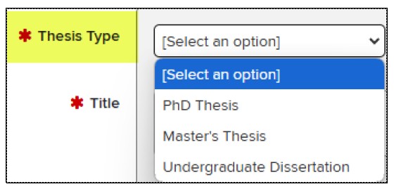 Thesis Type > Select an option