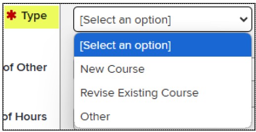 Type > select an option