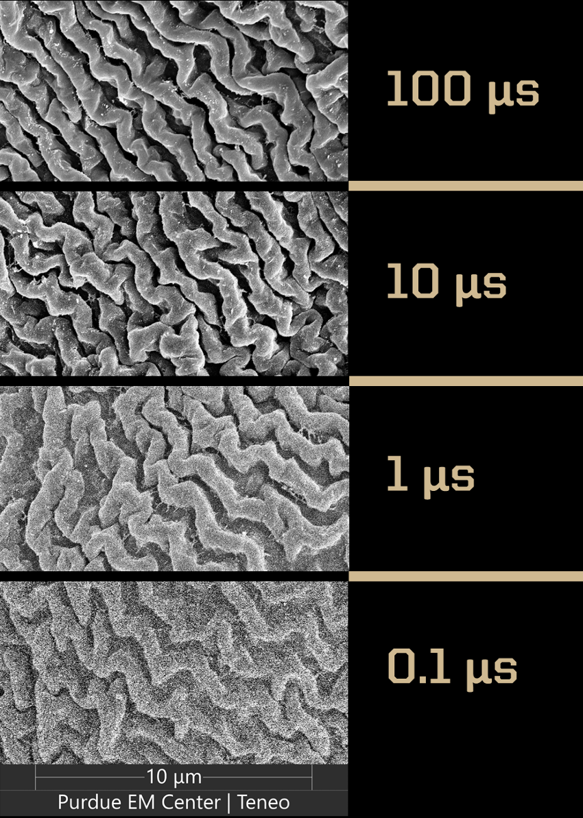 Visual demonstration of the impact of dwell time in SEM.