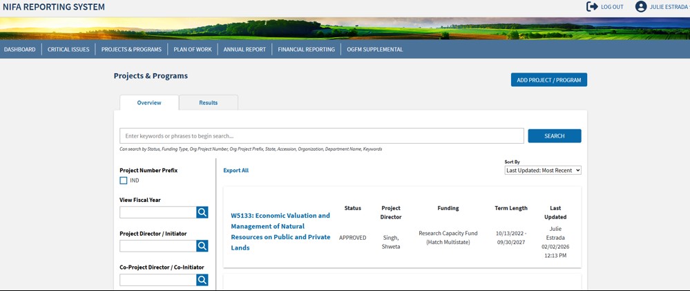 search with Project Director box