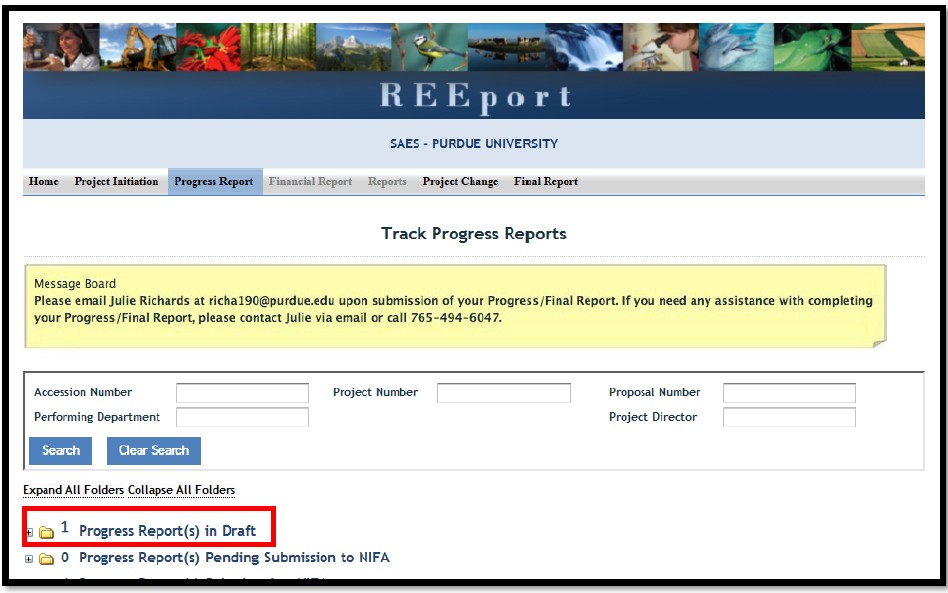 Progress Reports in Draft folder
