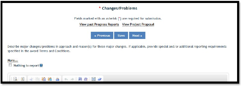 Changes/Problems screen