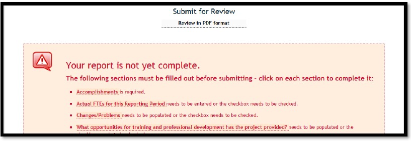 incomplete report screen