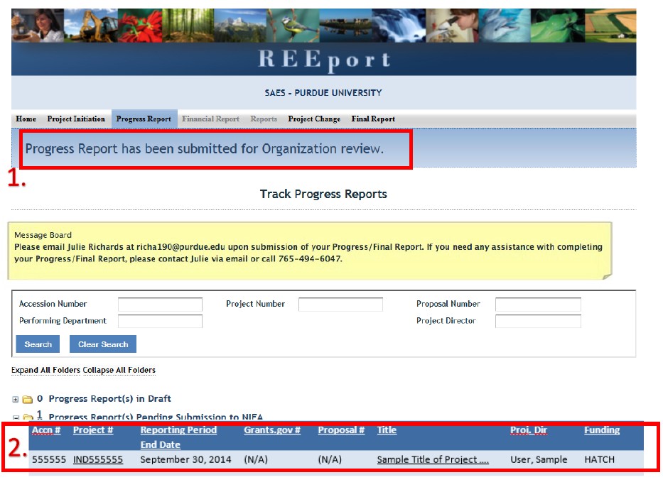 Progress Report has been submitted for Organization review.