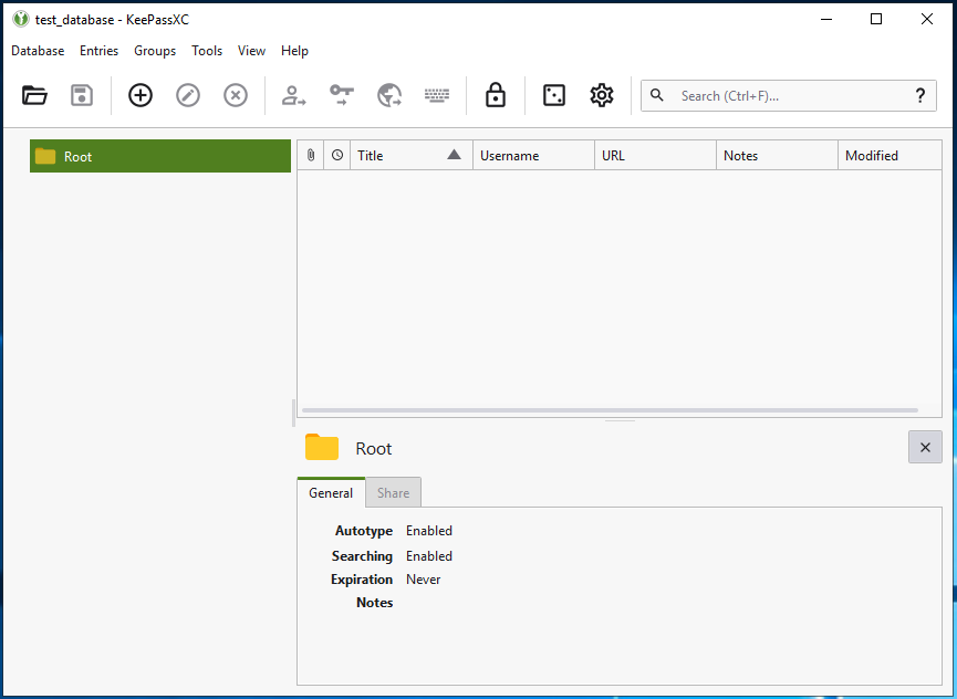A screen shot of an empty KeePassXC database