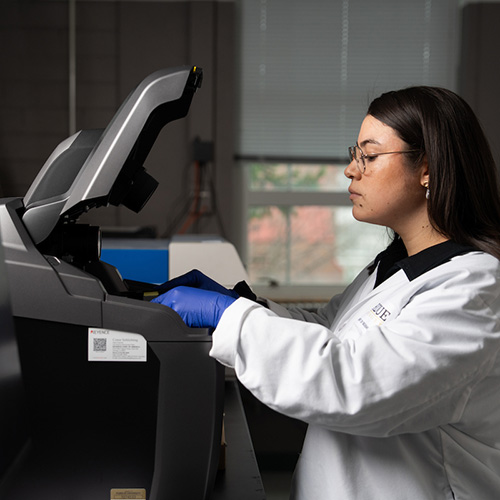 student using imaging machine