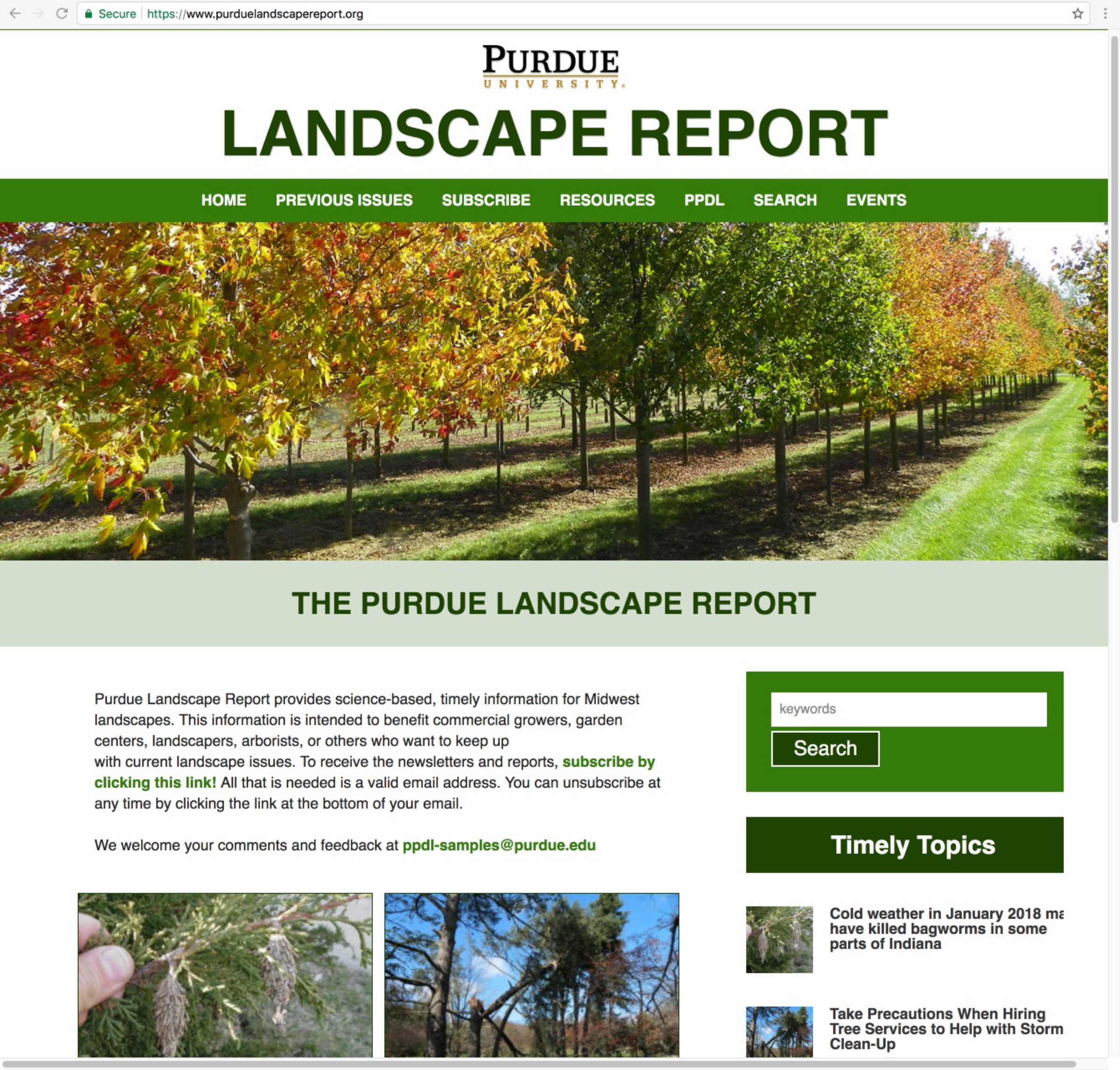 Purdue Landscape Report webpage