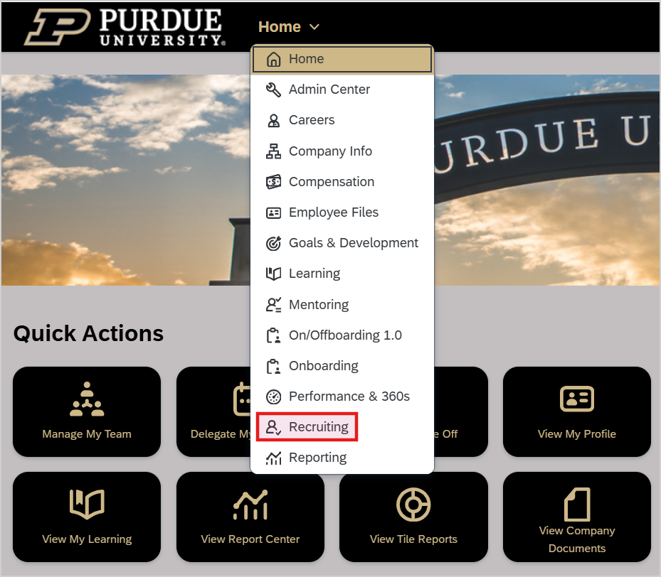 Recruiting Option Under Home Menu