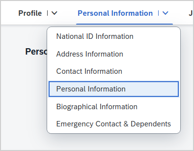 SuccessFactors – Personal Information Menu