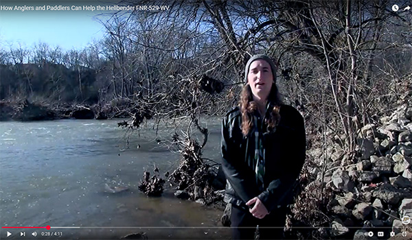 Staff standing by Blue River, YouTube video of How Anglers and Paddlers Can Help the Hellbender.
