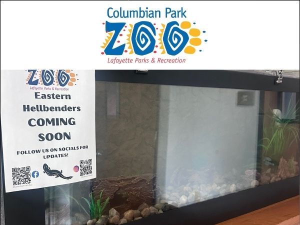 Columbian Park Zoo logo with photo of hellbender.