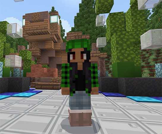 Players character from the Help the Hellbender Minecraft Conservation Quest.
