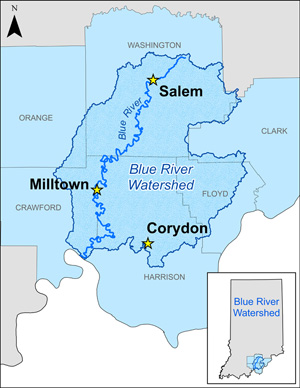 Map of blue river watershed.