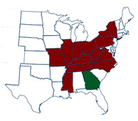 US map highlighting state of Georgia.