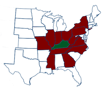 U.S. map with state of Kentucky highlighted.