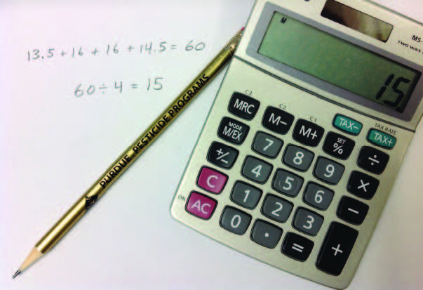 Paper with measurements and calculations of the amount of fluid with calculator