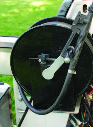 A hose reel attachment for small lawns, tight places, and spot treatments.