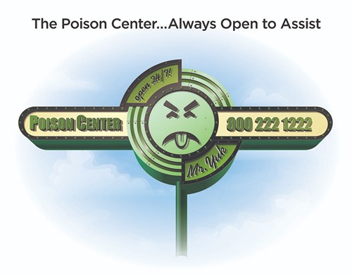 graphic with message: the poison center, always open to assist 