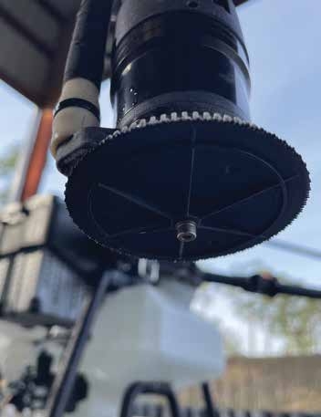 The rotary atomizer (spinning disc) nozzles (like the ones shown here) can create a very uniform droplet size distribution, but more research is needed to fully validate their capabilities on spray drones.