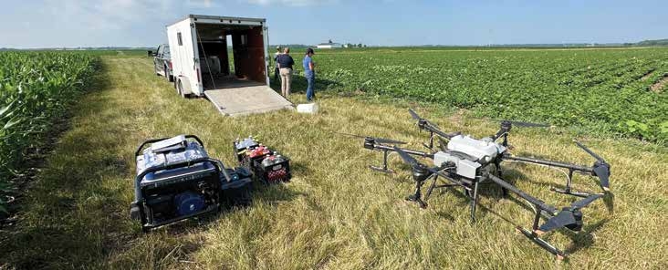 Grass lanes within fields provide excellent places to set up drone operations.