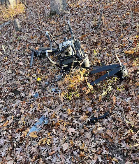 This drone encountered an obstacle while returning to home base with no remote-control signal and paused. The drone hovered until its battery reached a critically low level, and then attempted to land through the canopy of a mature deciduous forest.
