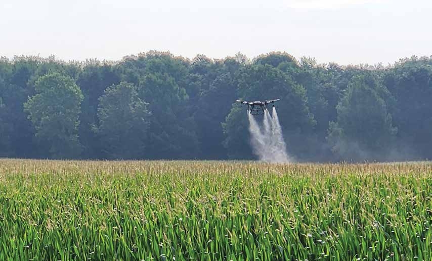 This photo perspective shows a good example of maintaining a line-of-sight even when spraying over a tall crop like corn.