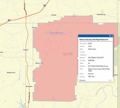The Crane Naval Base in southern Indiana is listed as prohibited airspace on the Federal Aviation Administration