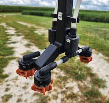 Drones are often equipped with flat-fan nozzles, but the spacing and orientation can be very different from traditional application equipment.