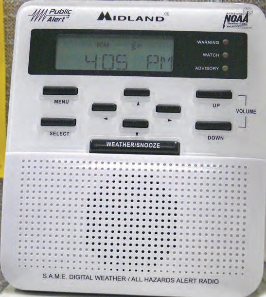 A NOAA radio gives advanced warnings for floods and storms.