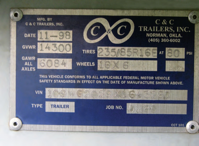 This trailer has a gross vehicle weight rating of 14,300 pounds. The total GVWR includes the maximum weight of the trailer and load it can carry.