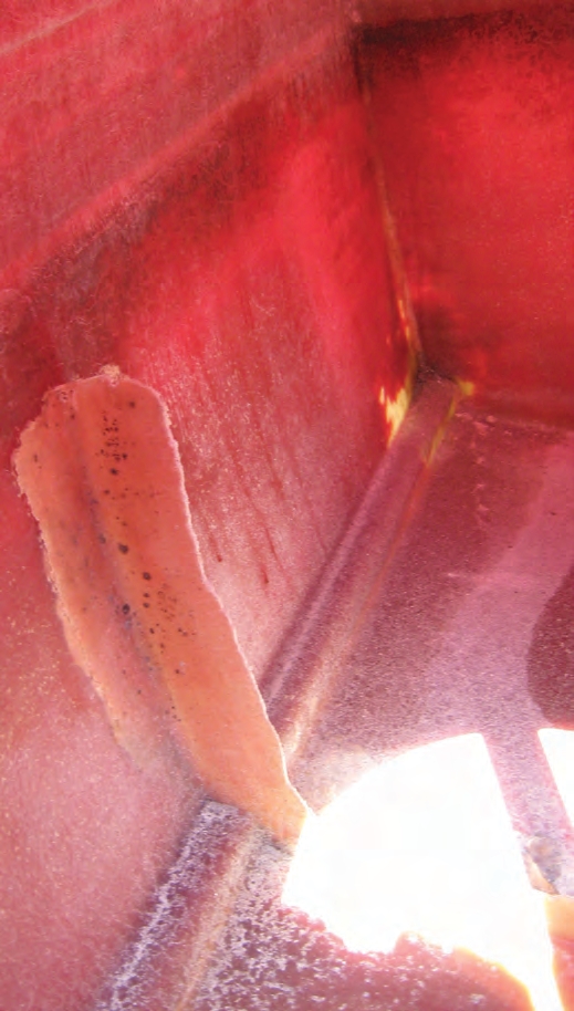 In this case, an inspection would reveal this tank’s broken baffle and an improperly repaired leak.