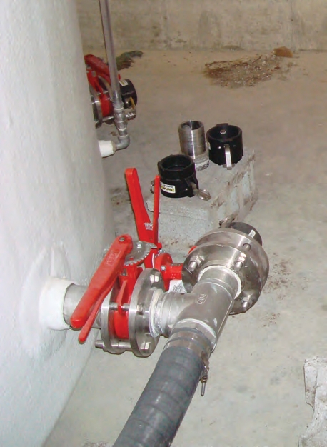 Valves and other plumbing fixtures are installed after tanks are delivered.