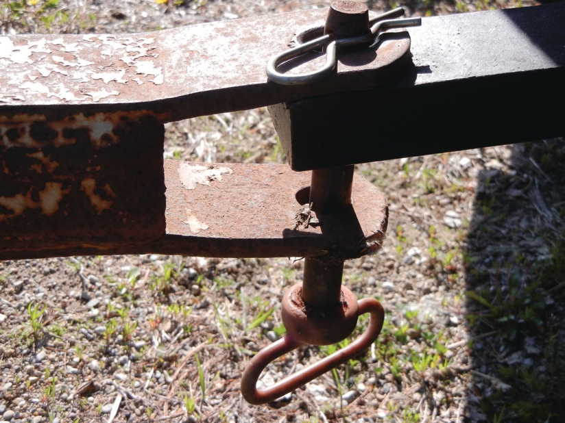 Some growers insert hitch pins from the bottom side up with the keeper on top of the tongue as another method of helping to retain the keeper pin.