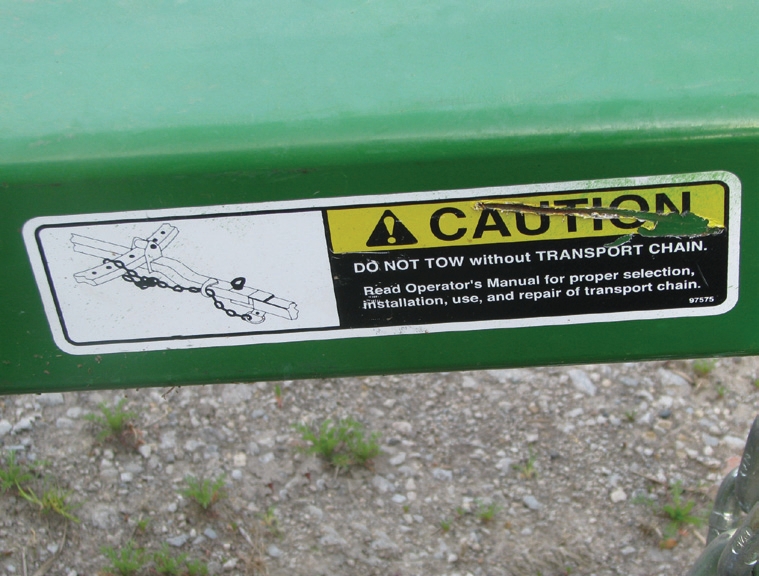 Some manufacturers attach diagrams to their implements that describe how to best attach safety chains.