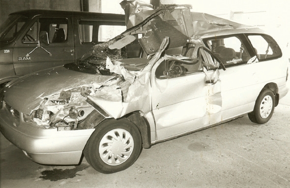 front portion of the car is smashed due to an accident