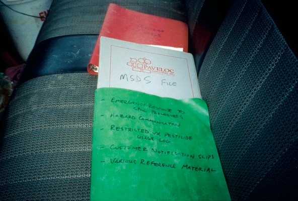 material safety data sheet for each pesticide that is being transported.